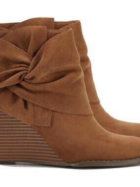Womens Wedge Booties Ankle Heels Boots Bow Knot Stacked Heeled Winter Dress Shoe